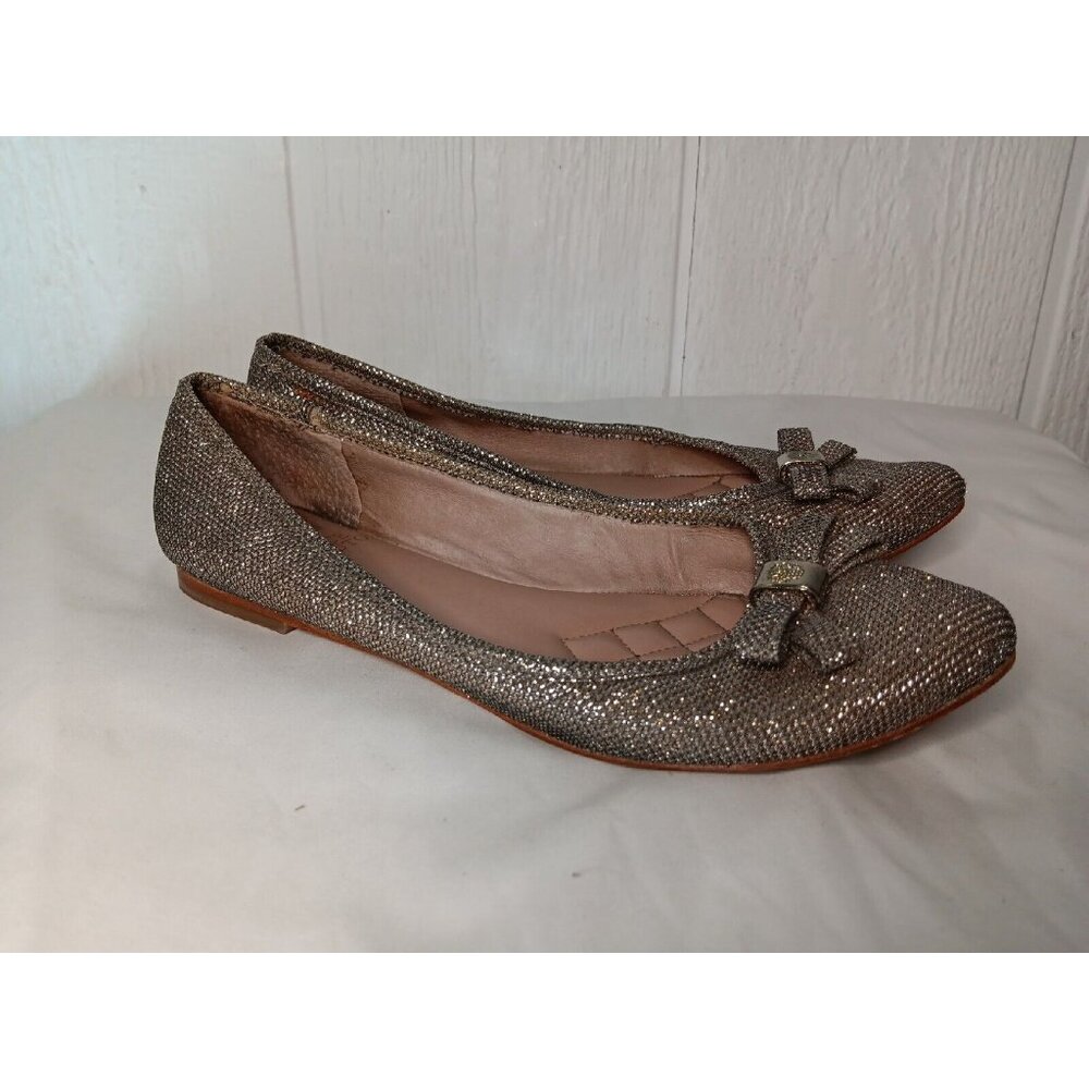 Vince Camuto Timba Womens 8 B Silver Ballet Flats Slip On Sparkle Bow Almond Toe